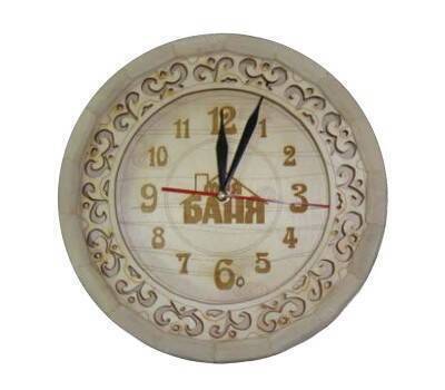 Часы-Бочонок резные (Моя баня) светлые