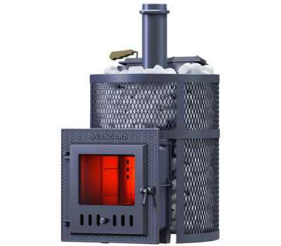 Чугунная печь для бани Авангард ЗК 25 (М) Pro Ураган в круглой сетке