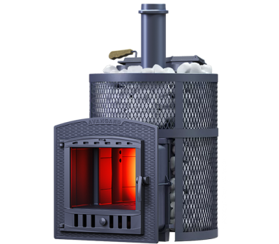 Чугунная печь для бани Авангард ЗК 25 (П2) Pro Ураган в круглой сетке