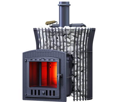 Чугунная печь для бани Авангард ЗК 25 (П2) Pro Ураган в сетке Тюльпан