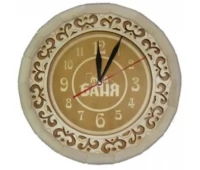 Часы-Бочонок резные (Моя баня) темные